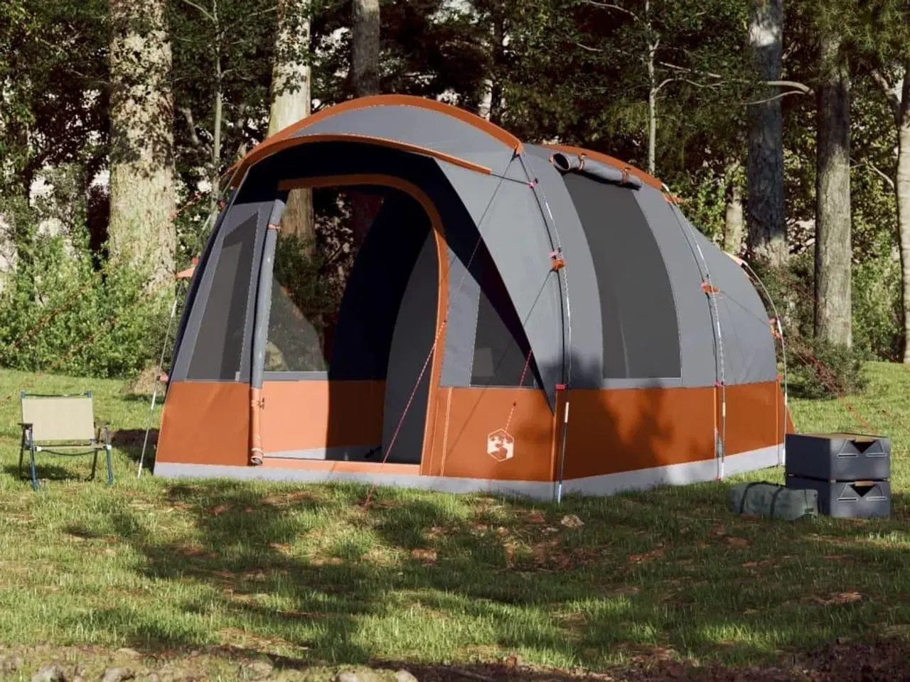Billede 3 - 3-personers campingtelt vandafvisende grå og orange