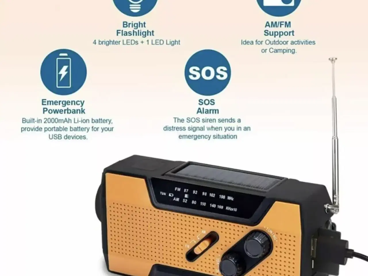 Billede 9 - Fm radio på batteri med håndsving og solseller 