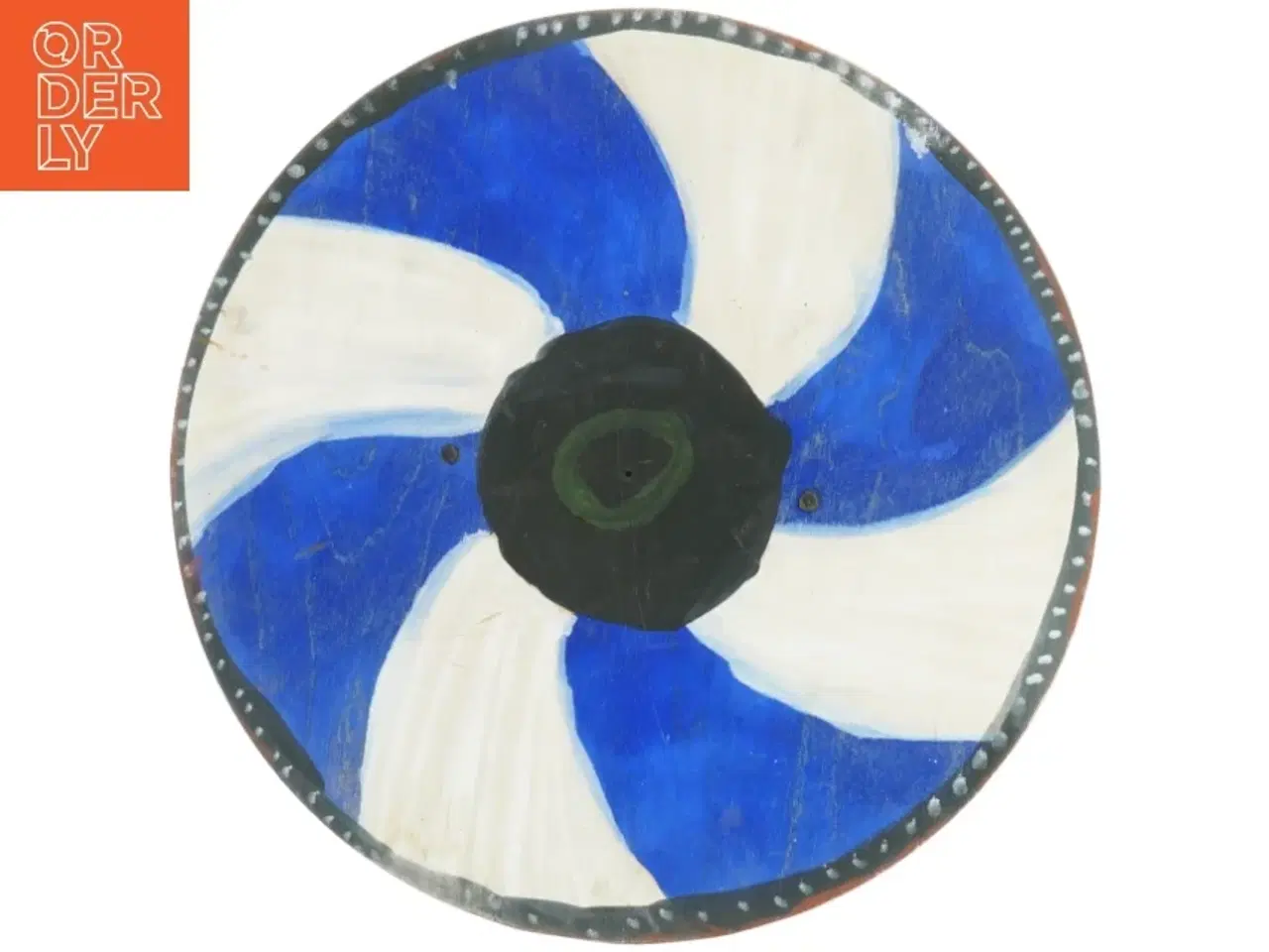 Billede 1 - Håndmalet træskjold med læderhåndtag (str. Ø 36 cm)