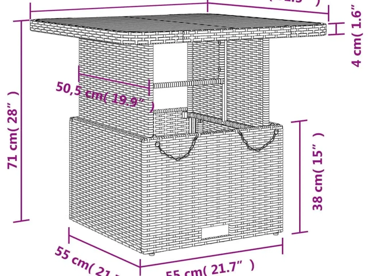 Billede 11 - Havebord 80x80x71 cm polyrattan og akacietræ sort