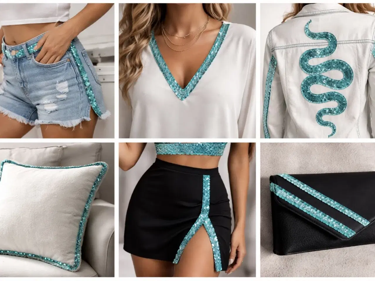 Billede 1 - Turkis pailletbånd