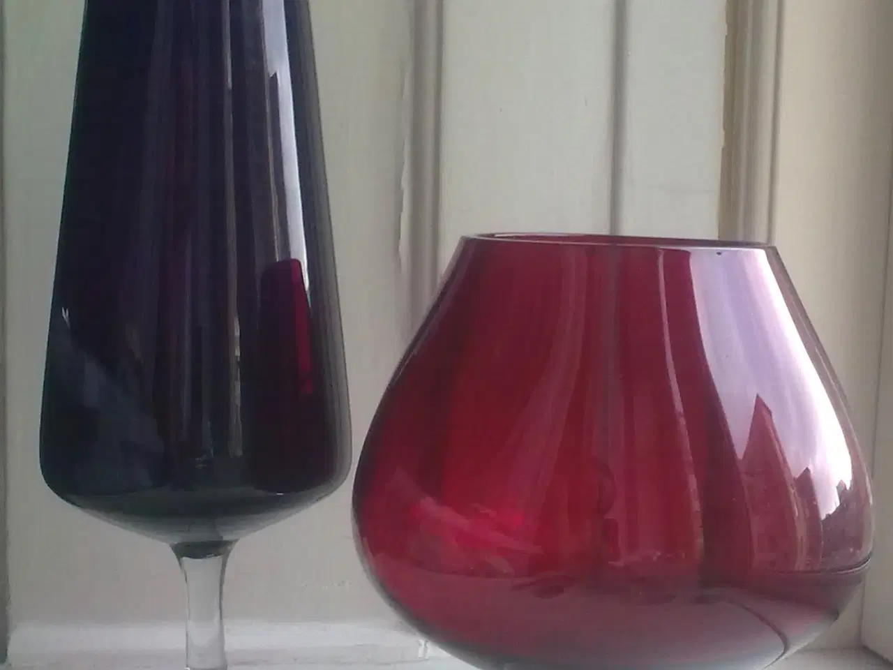 Billede 7 - Rubin rød bowle RETRO glas vase opsats = SVERIGE