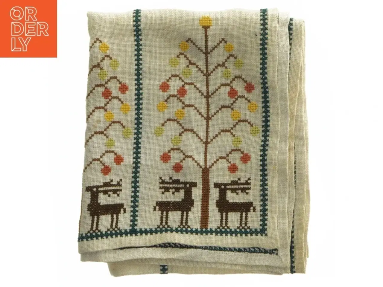 Billede 1 - Broderet bordløber med hjorte og træmotiv (str. 32x80 cm)