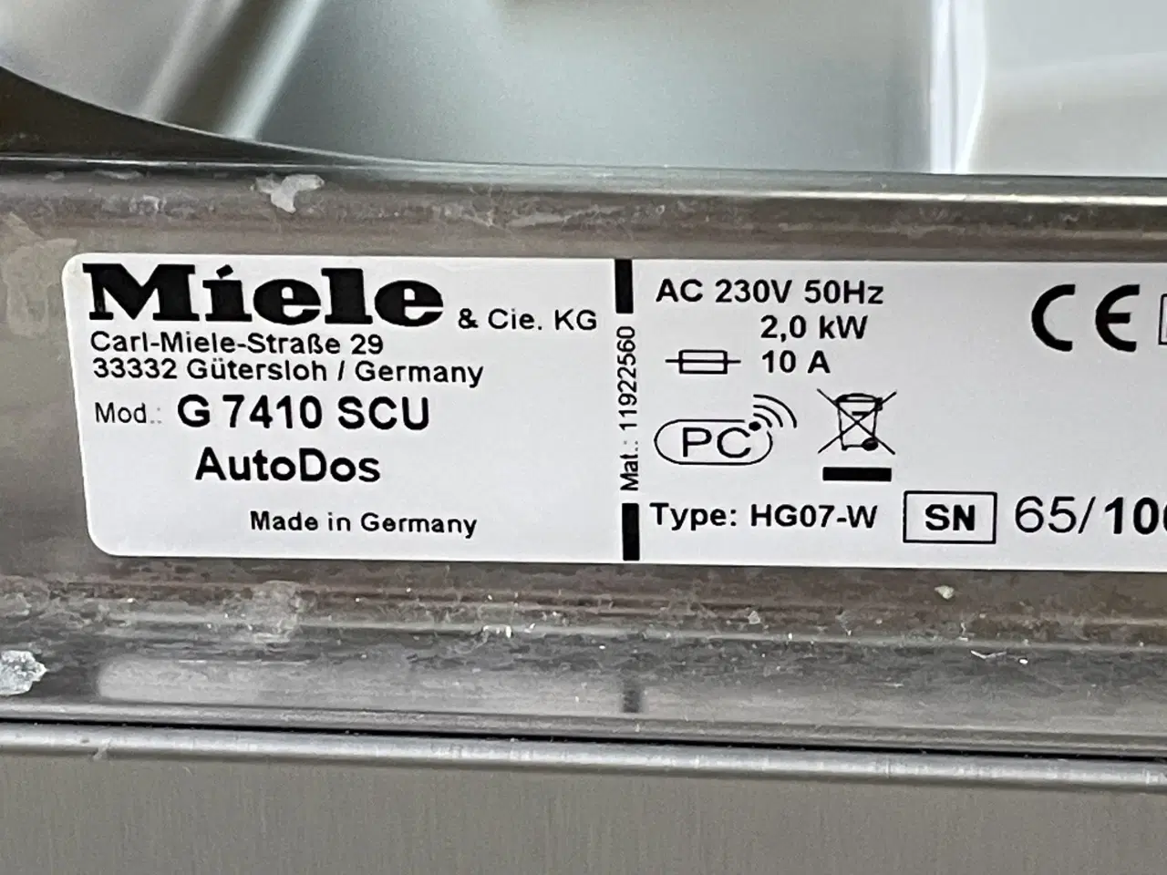 Billede 3 - Miele G 7410 SCU AutoDos Stål front