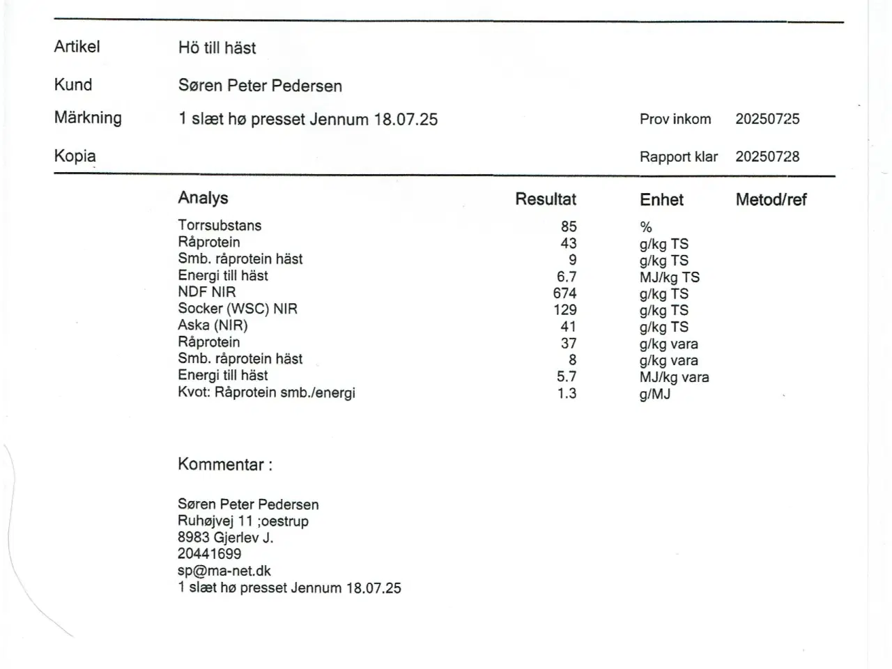Billede 4 - Tørt hø m/analyse 2025