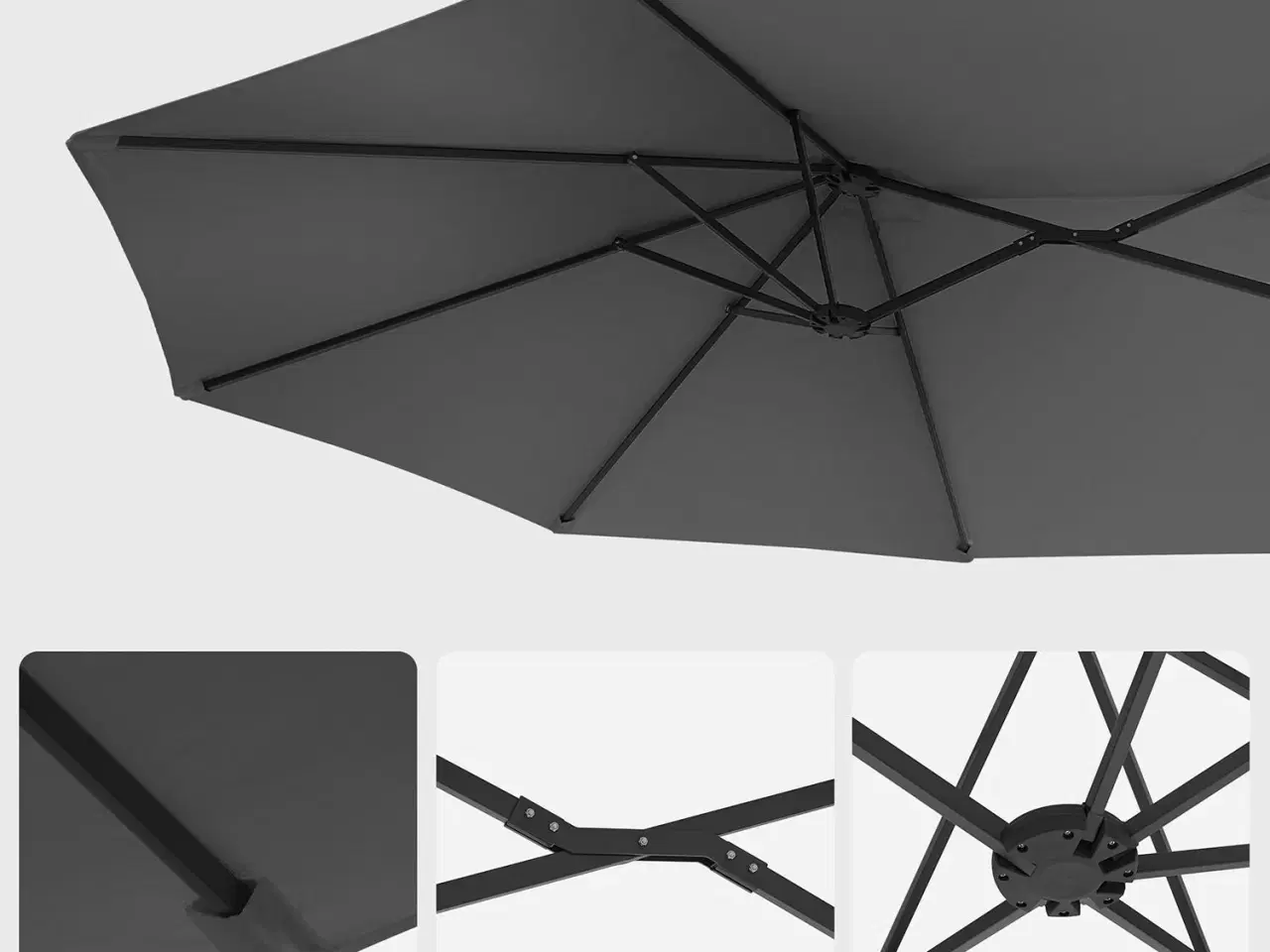 Billede 6 - Parasol dobbelt 460 × 270 cm stor terrasseparasol med svej, UPF 50+, håndsving, grå (uden base)