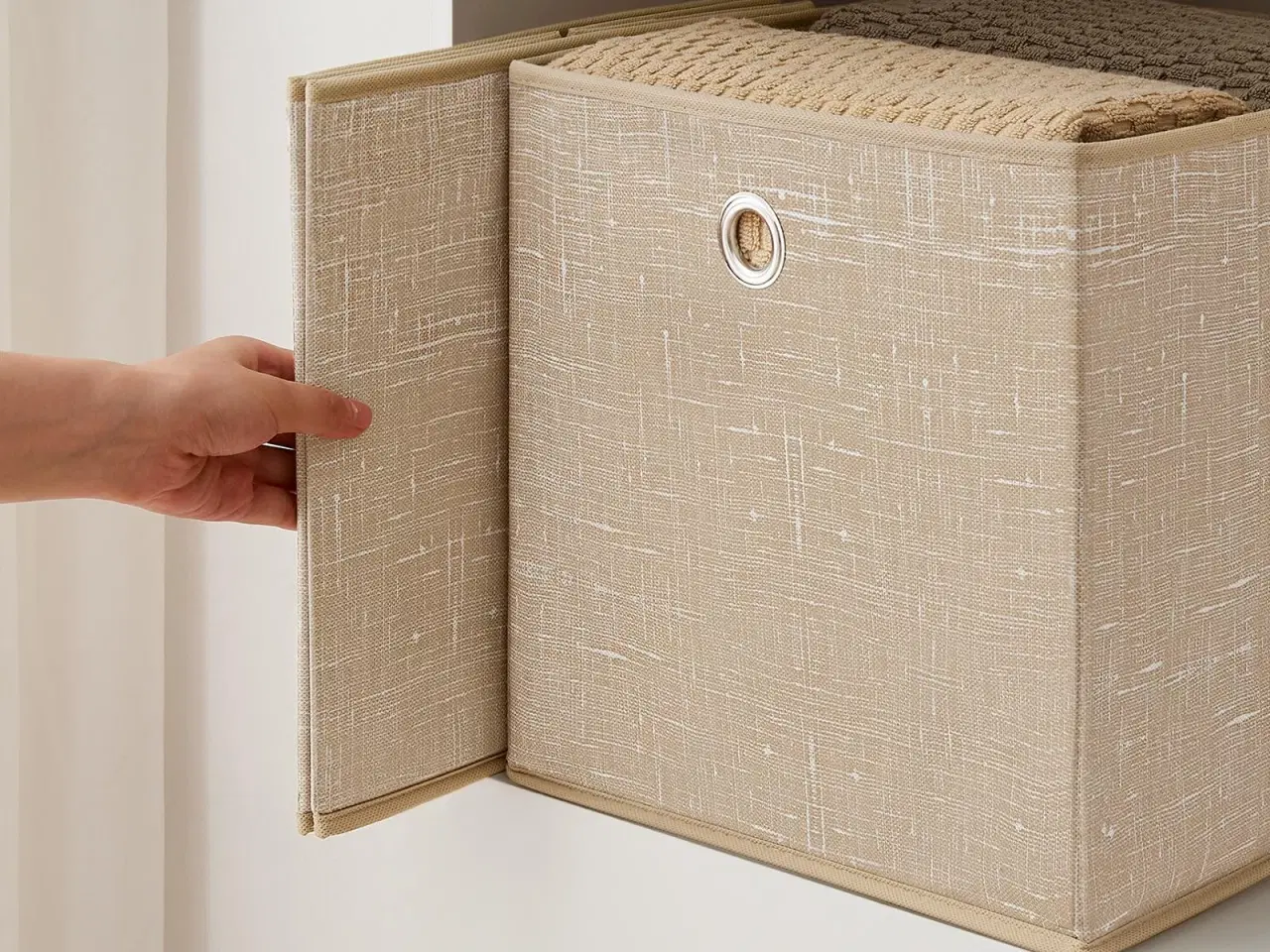 Billede 4 - Sæt med 6 foldbare opbevaringskuber i non-woven – 30 × 30 × 30 cm, sandbeige