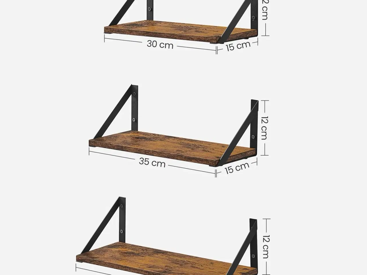 Billede 7 - Væghylder sæt med 3 flydende hylder, rustik brun/sort