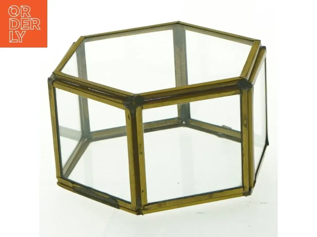 Billede 4 - Hexagon glasbeholder med messingramme (str. Ø 9,5 cm)