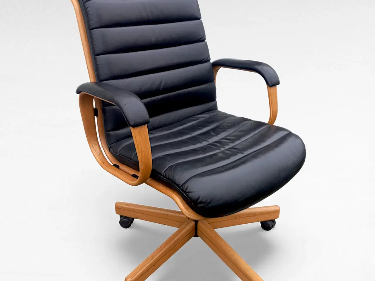 Billede 6 - Stoll Giroflex kontorstol i egetræ og læder