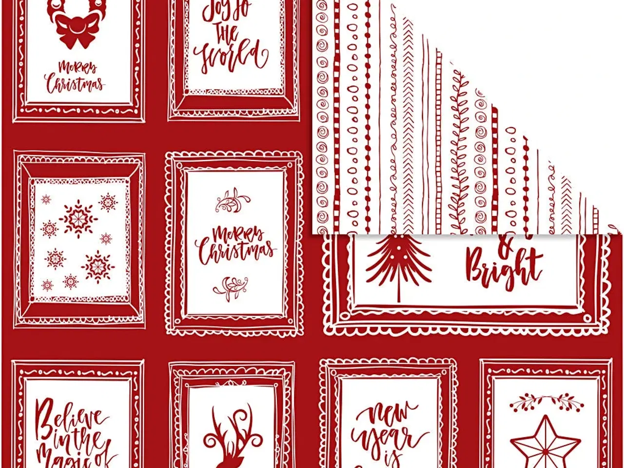 Billede 1 - Designpapir, rammer med tekst og doodles, ark 30,5x30,5 cm, 180 g, 5ark/ 1 pk.