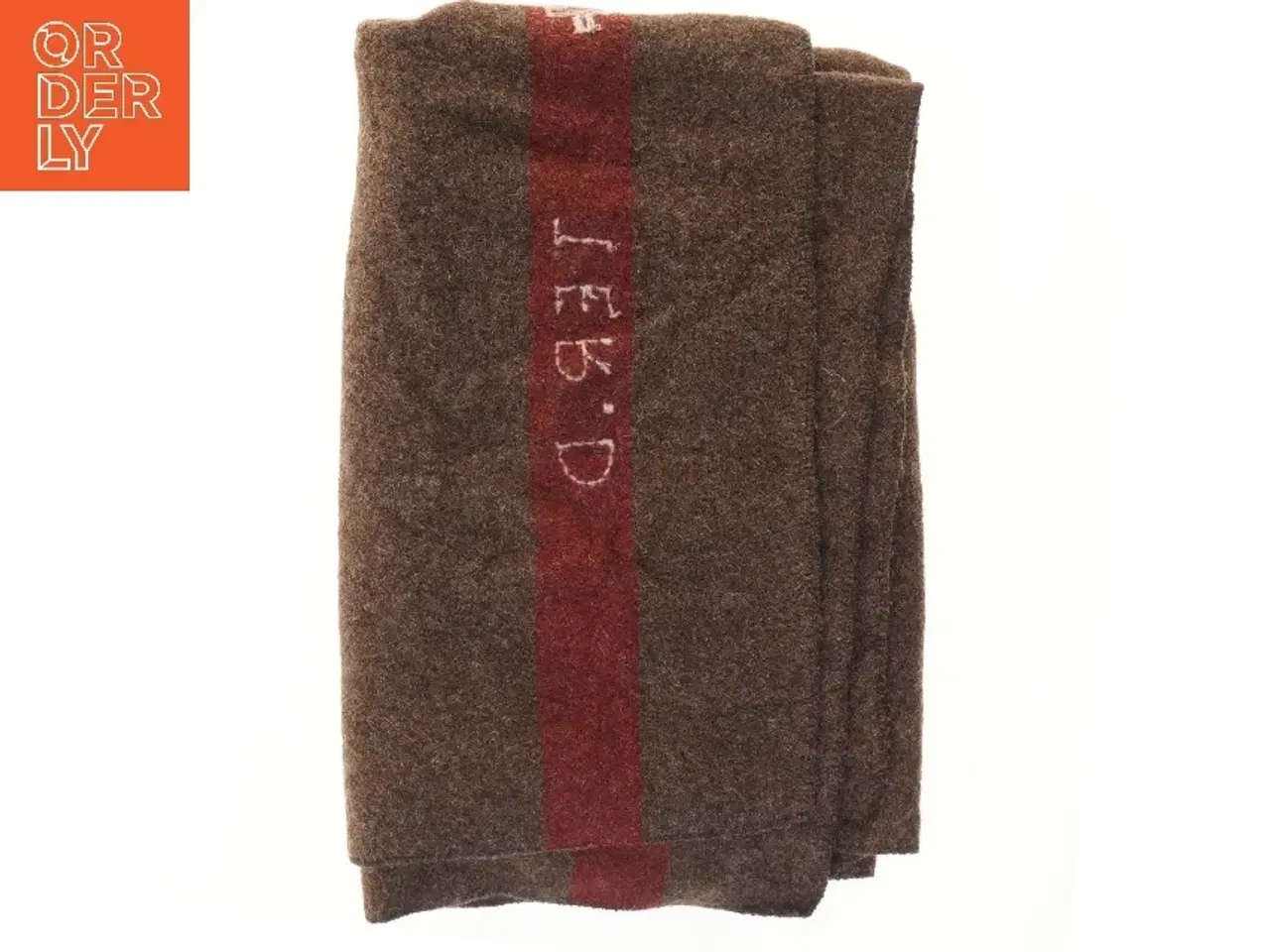 Billede 1 - Uldtæppe med rød stribe (str. 120x160 cm)