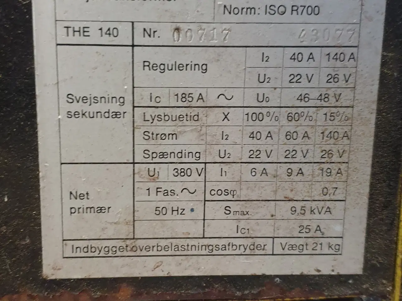 Billede 1 - Elektrodesvejser ESAB 140 ampere. 380 V.