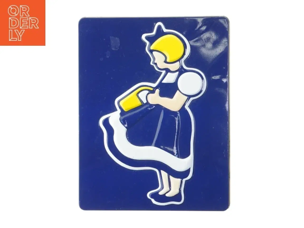 Billede 1 - IRMA kagedåse. Rektangulær blå metaldåse med pigemotiv fra Irma (str. 7x27x20 cm)