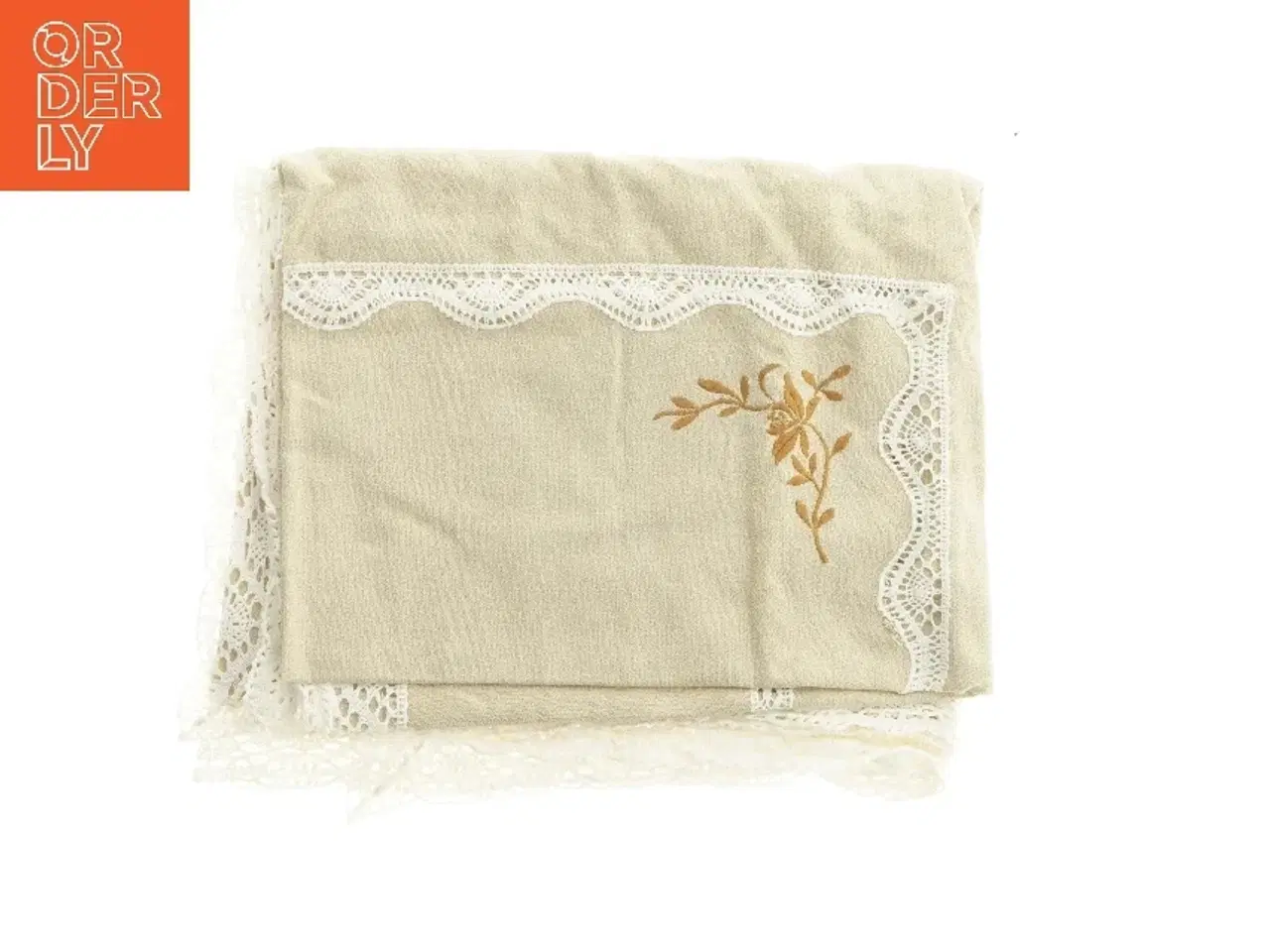 Billede 1 - Beige dug med blondekant og broderi (str. 120x148 cm)