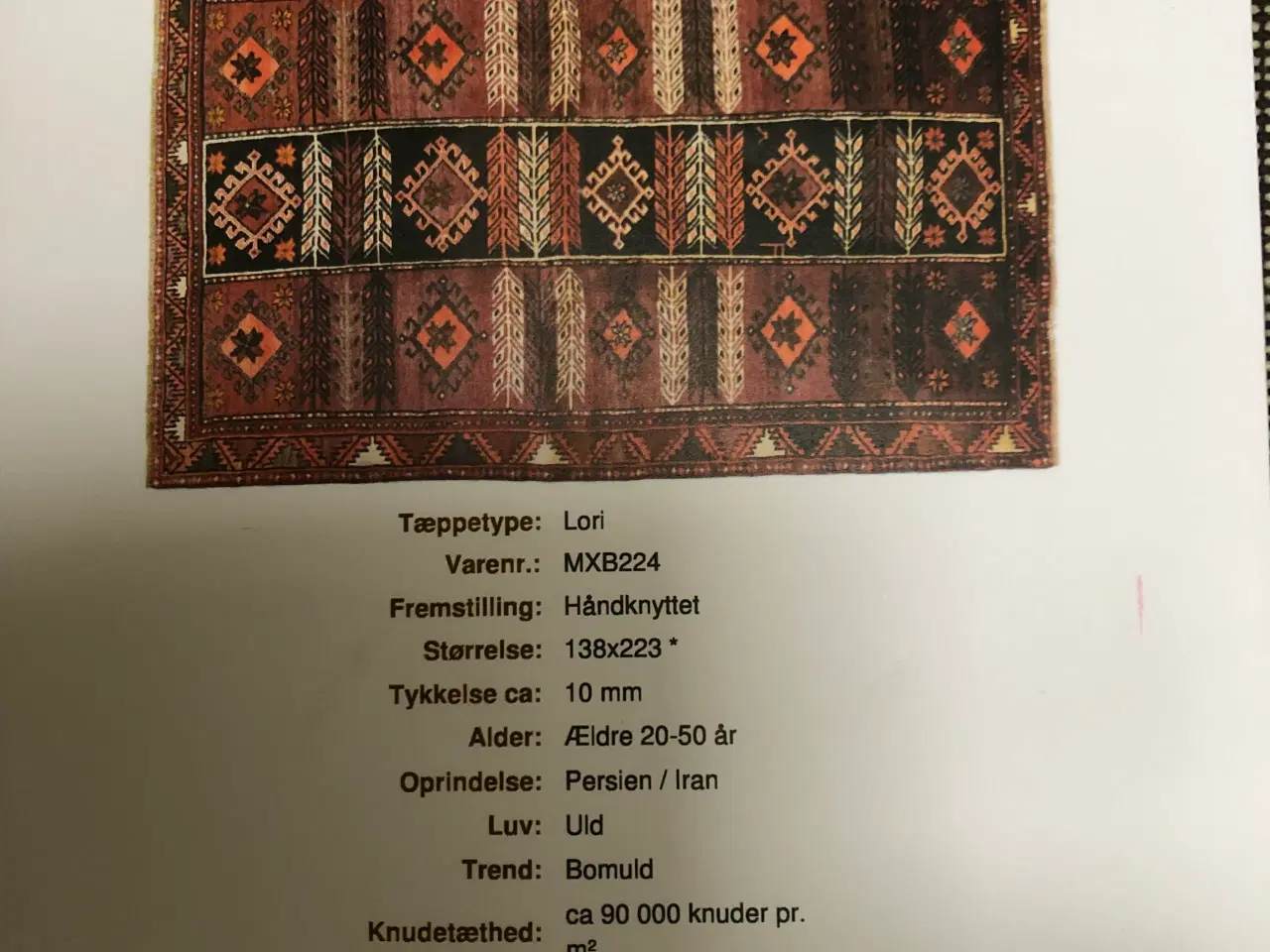 Billede 1 - Håndknyttet Tæppe - Iransk