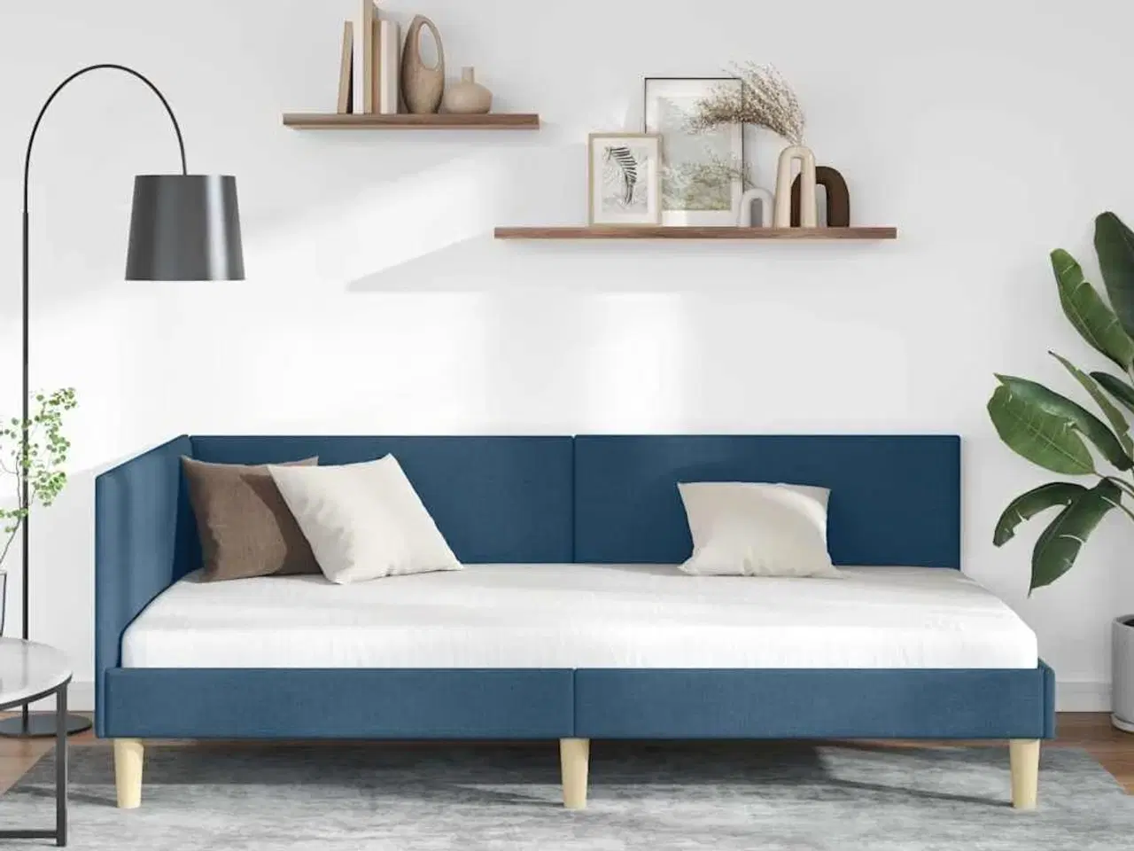 Billede 5 - Hjørnesengramme Andet Blå 90 x 200 cm Stof og Ingeniørtræ