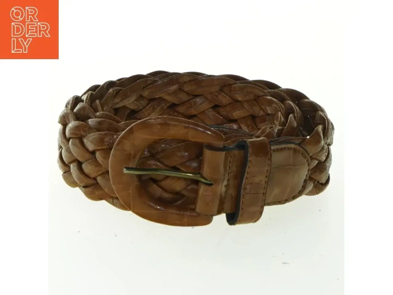 Billede 1 - Flettet bælte i gyldenbrun læder (str. 97 cm)