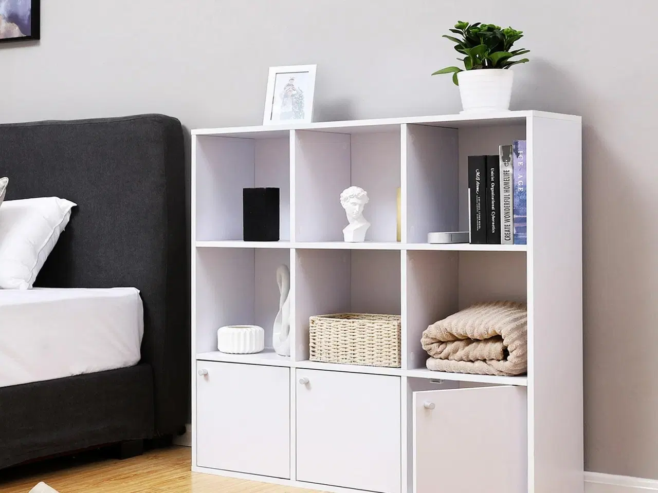 Billede 5 - Bogreol med kuber fritstående reol med 3 skabe, hvid