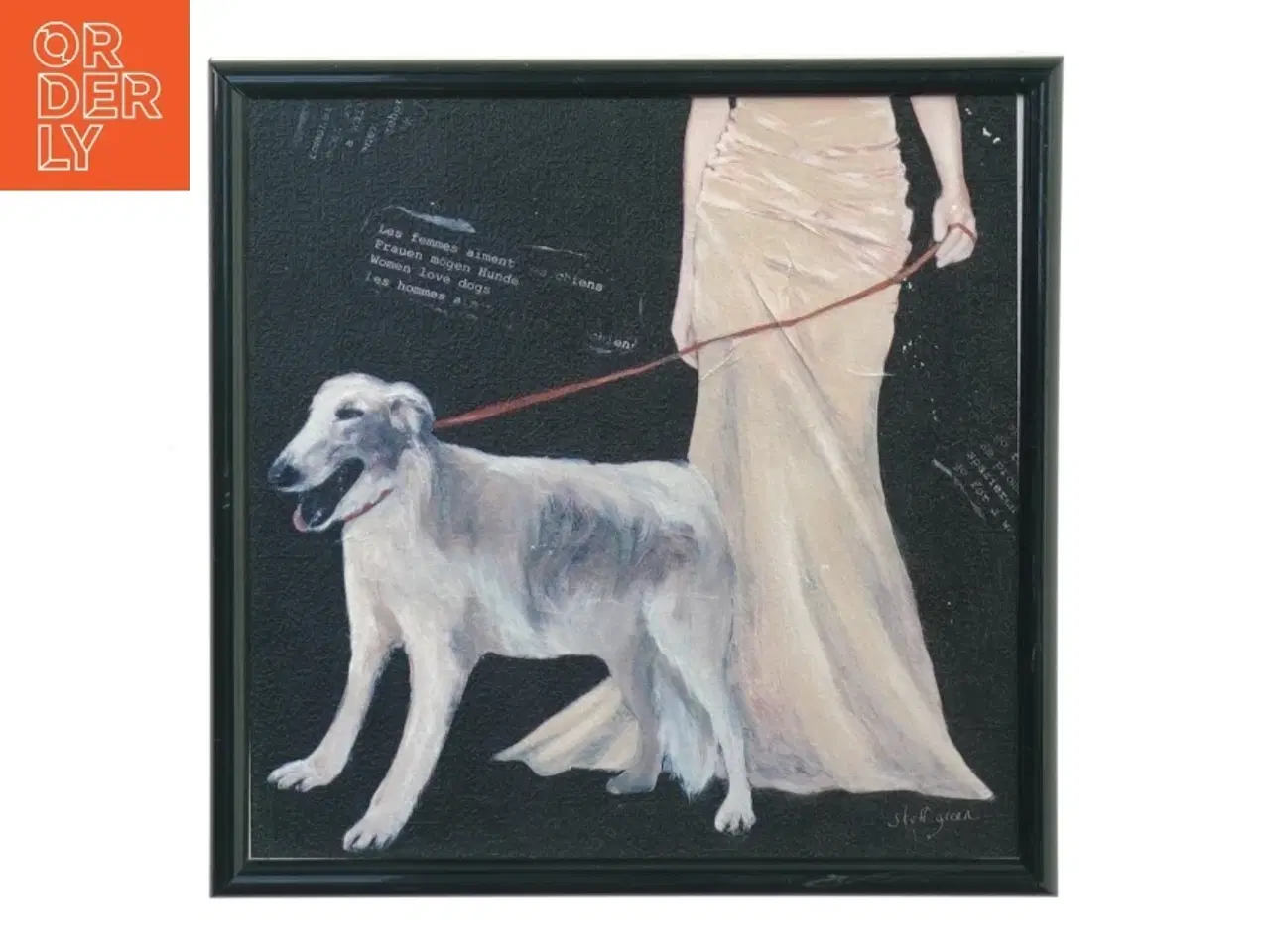 Billede 1 - Billedramme med maleri af Borzoi hund og ejer fra Minerva Er Lyemerc (str. 19 x 19 cm)
