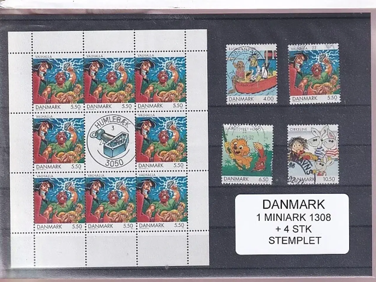 Billede 1 - Danmark - Miniark 1308  + enkeltmærker - Stemplet