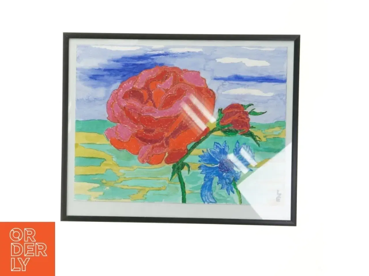 Billede 1 - Indrammet blomstermaleri (str. 36x29 cm)