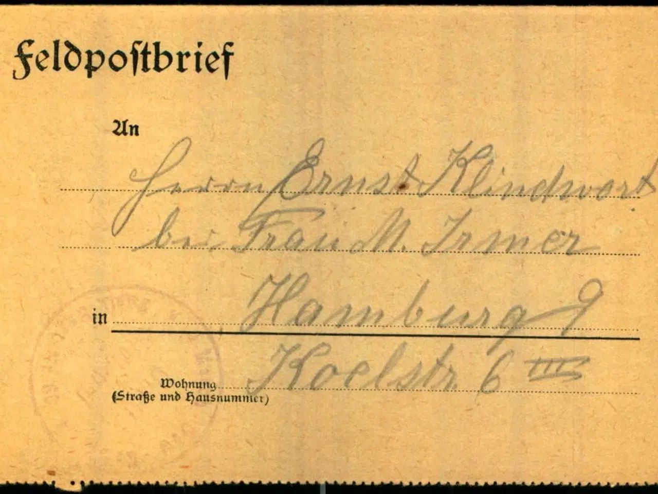 Billede 1 - Feldpostbrev - 11 - 11 - 17 - Til Hamburg