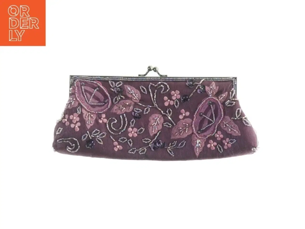 Billede 1 - Broderet clutch i mørkelilla (str. 26 x 13 cm)