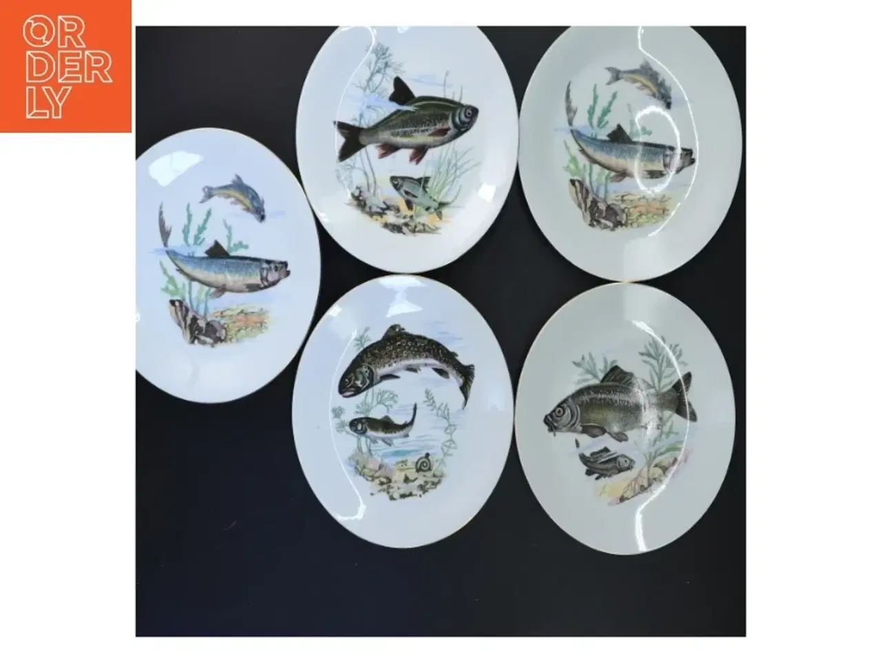 Billede 1 - Sæt af fem dekorative fisketallerkener (str. Ø 19 cm)