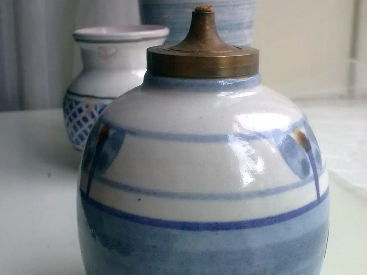 Billede 1 - MP signeret keramik 1970 ? lyseblå natur farver