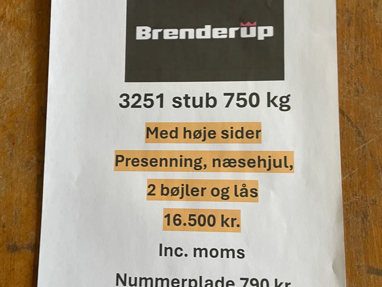 Billede 5 - Brenderup 3251 stub 750 kg med høje sider