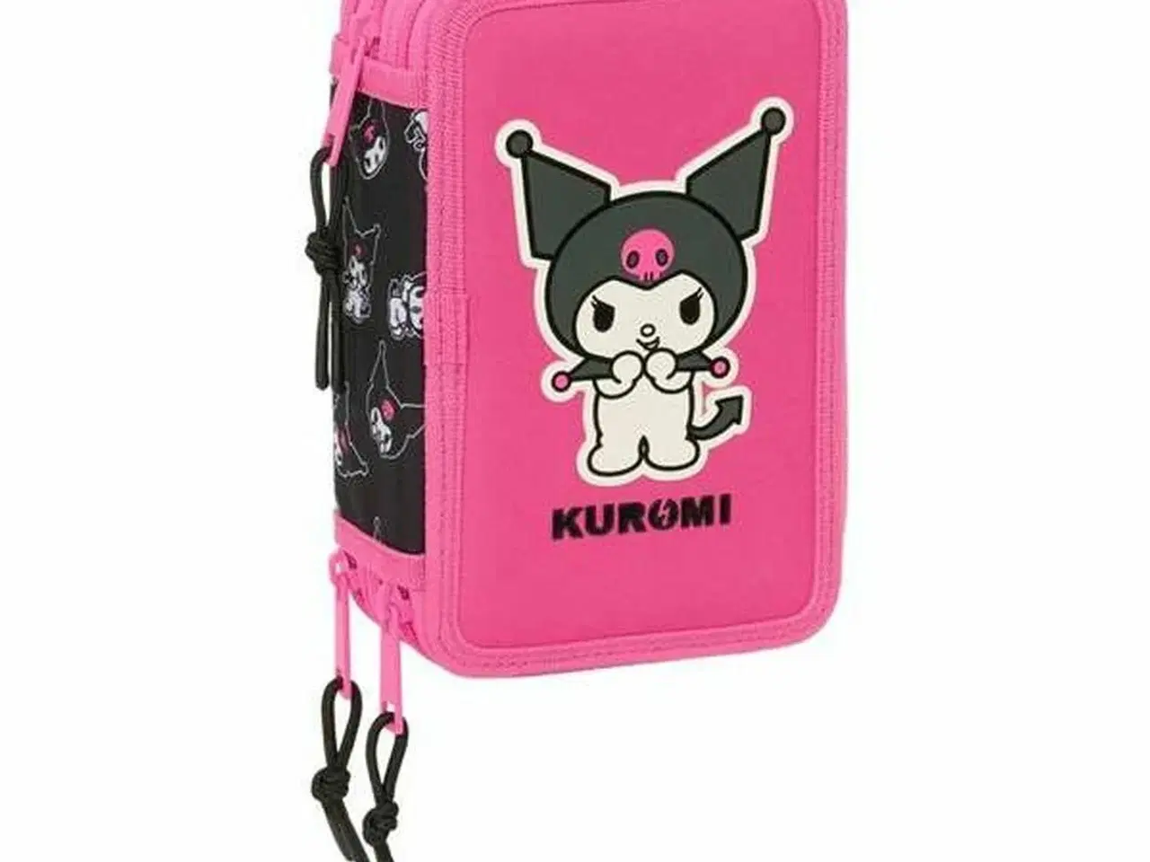 Billede 1 - Penalhus tredobbelt Kuromi - sort/fuchsia, 12,5 × 19,5 × 5,5 cm, 37 dele