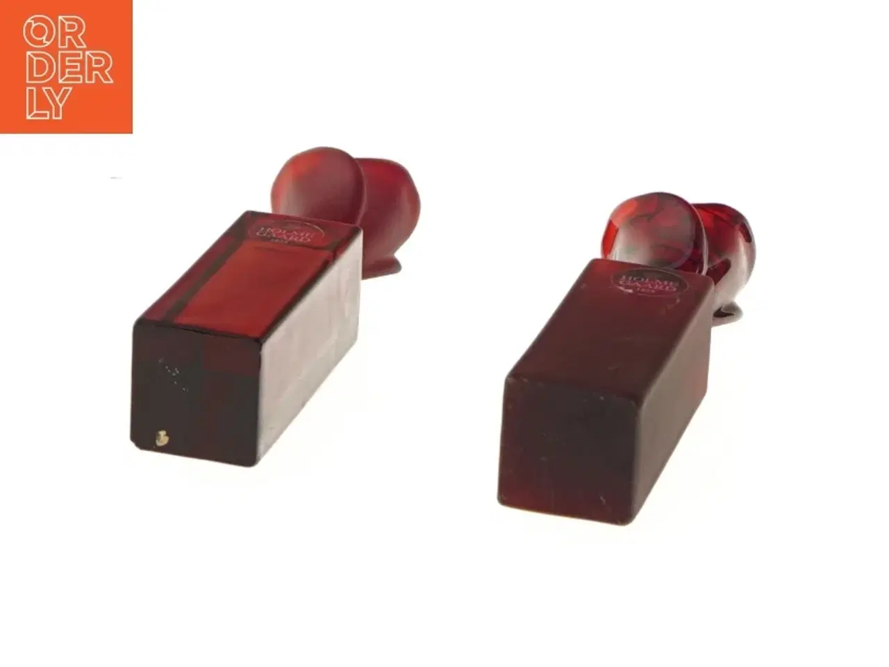 Billede 3 - To Holmegaard røde lysestager (str. 14 cm)