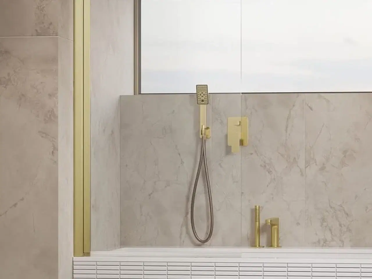 Billede 1 - DNA70 Noma Badekarvæg Børstet Guld, Svingbar, Klart Glas, Venstre model 150x70