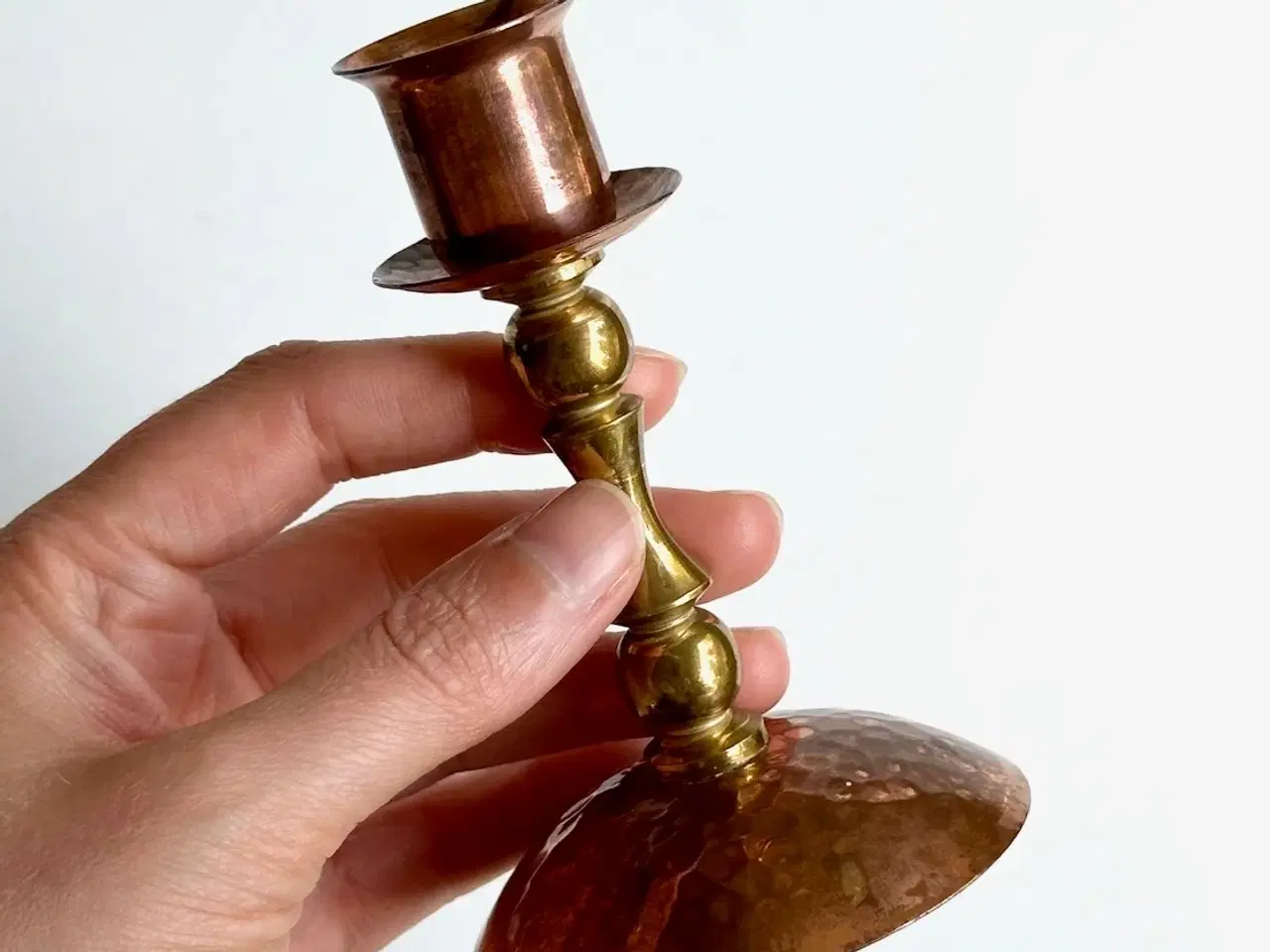 Billede 4 - Lysestage, kobber og messing