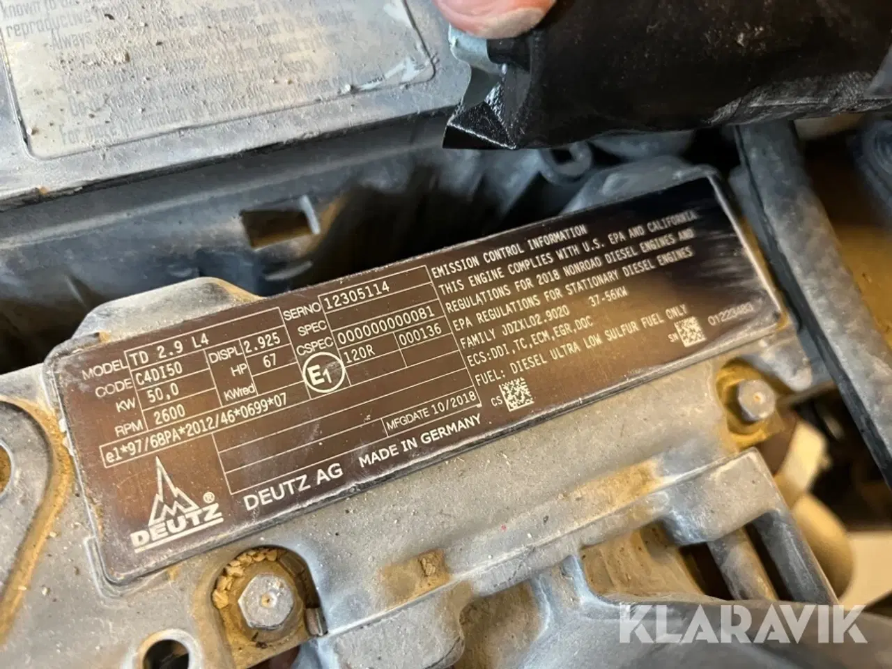 Billede 5 - Komplet motor Deutz TD2.9L4 (C4DI50) 67HK/50kw