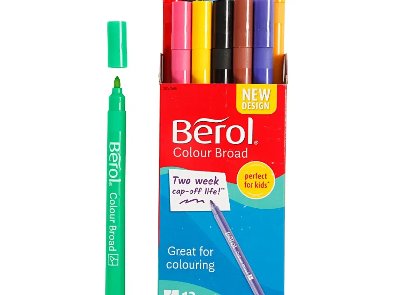 Billede 1 - Berol Colourbroad Tusch, diam. 10 mm, streg 1-1,7 mm, ass. farver, 12stk./ 1 pk.
