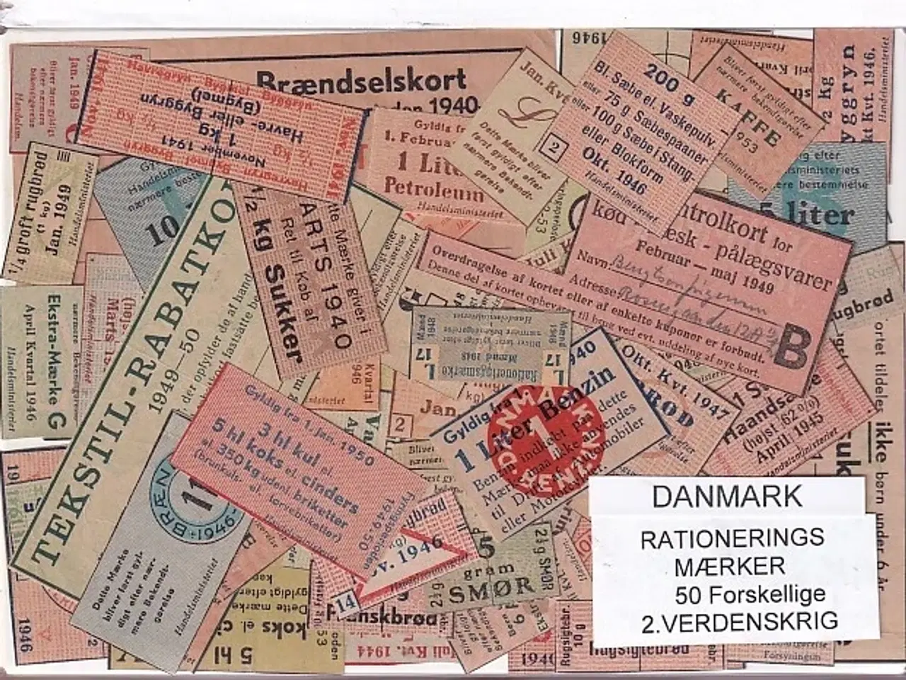 Billede 1 - Danmark Rationeringsmærker  - 2. Verdens Krig 50 stk.