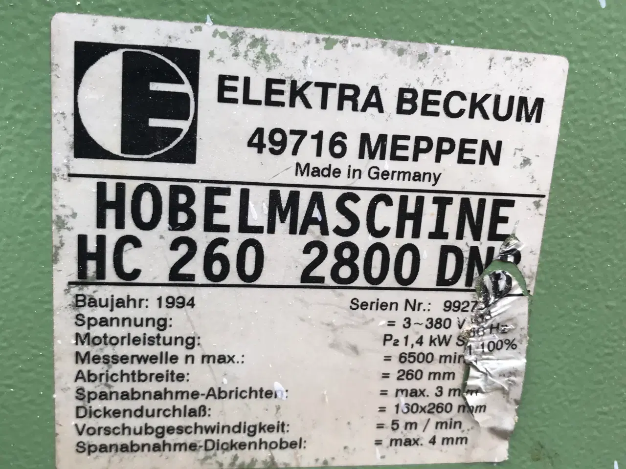 Billede 5 - Elektra HC 260 Kombihøvl