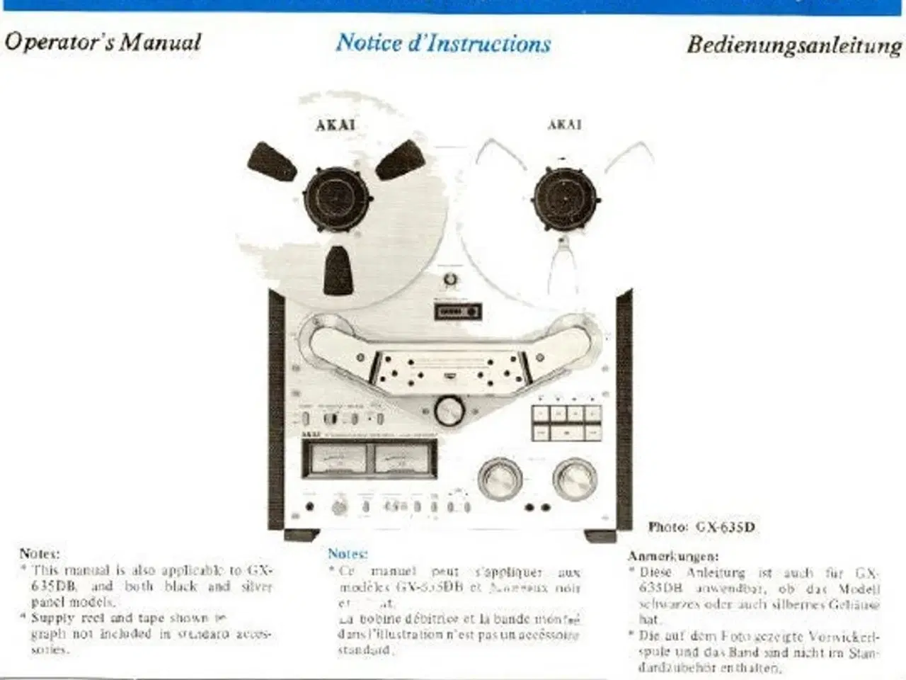 Billede 1 - Akai GX 635D Bruger manual og service manual købes