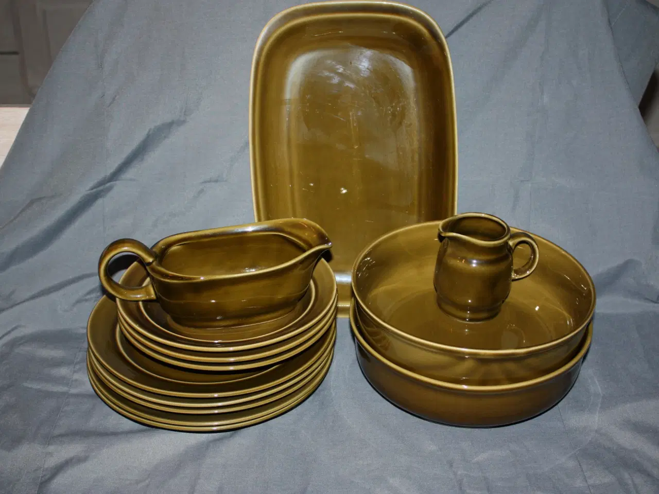 Billede 1 - Retro grøn stel tallerken, fad, skål