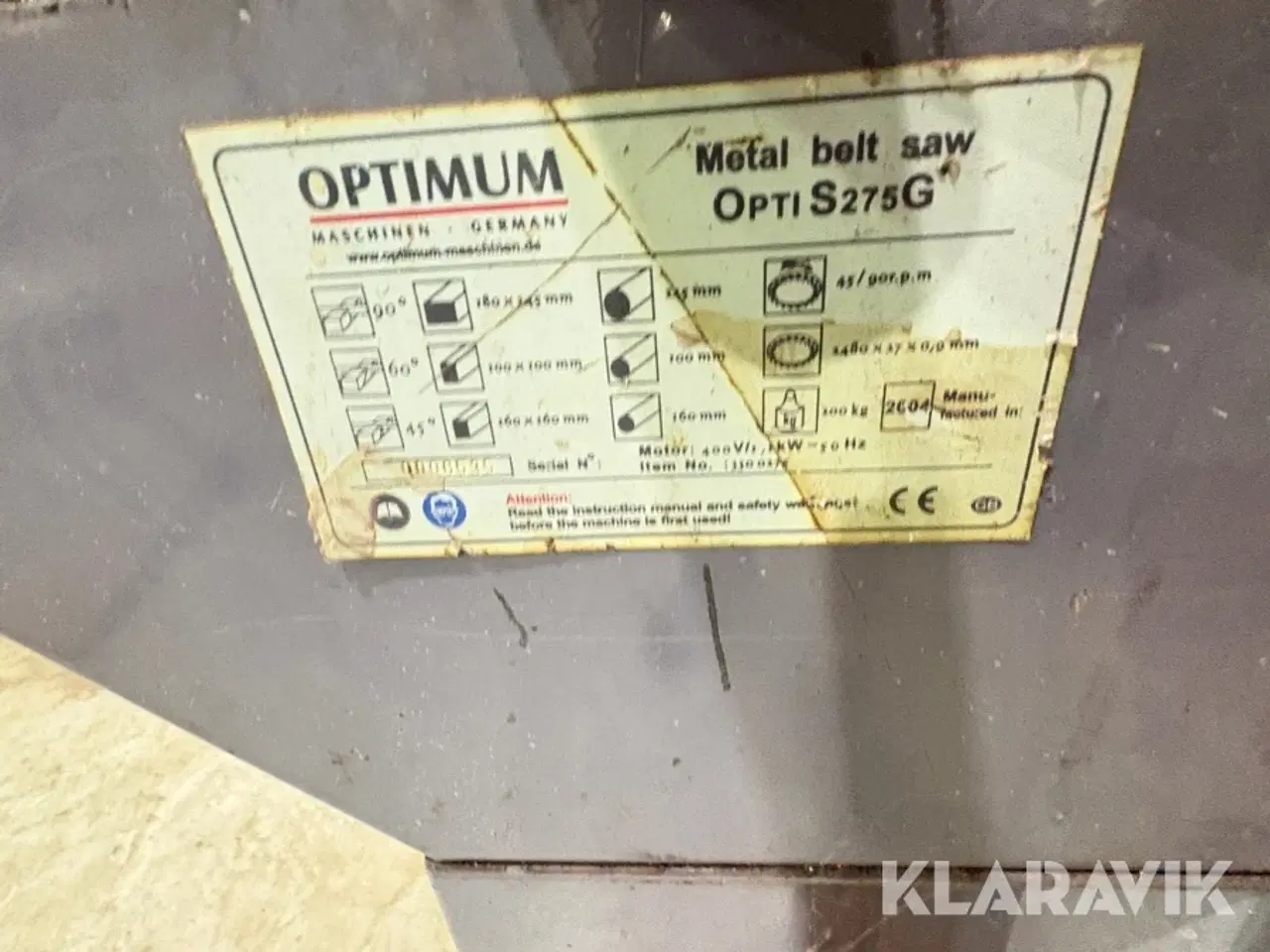Billede 11 - Båndsav Optimum S275G