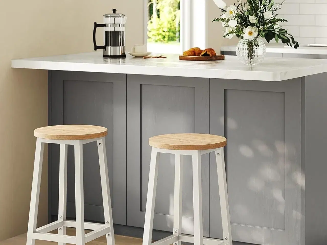 Billede 2 - Barstole med ryglæn VASAGLE – sæt af 2, 65 cm, beige/hvid eg