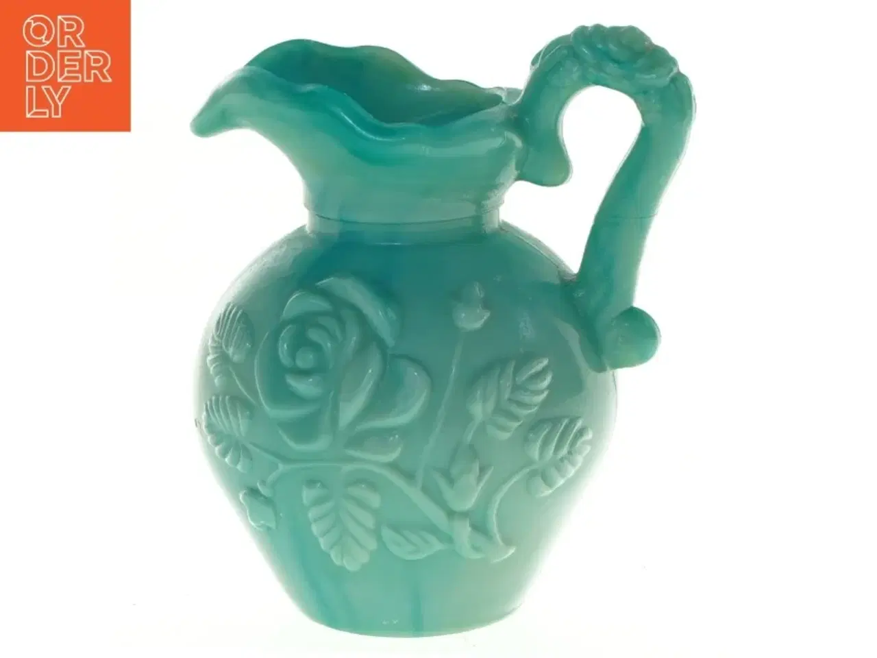 Billede 1 - Vintage Marmoreret ornamenteret presset opalglas kande fra Avon (str. 11 x 7,5 cm)