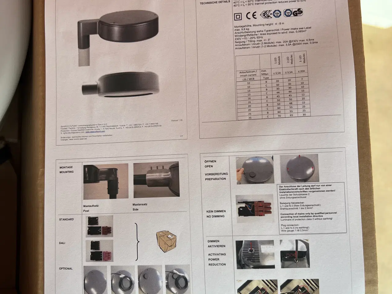 Billede 3 - Swarco Lunia 1 LED Post Lampe / Gadelampe 