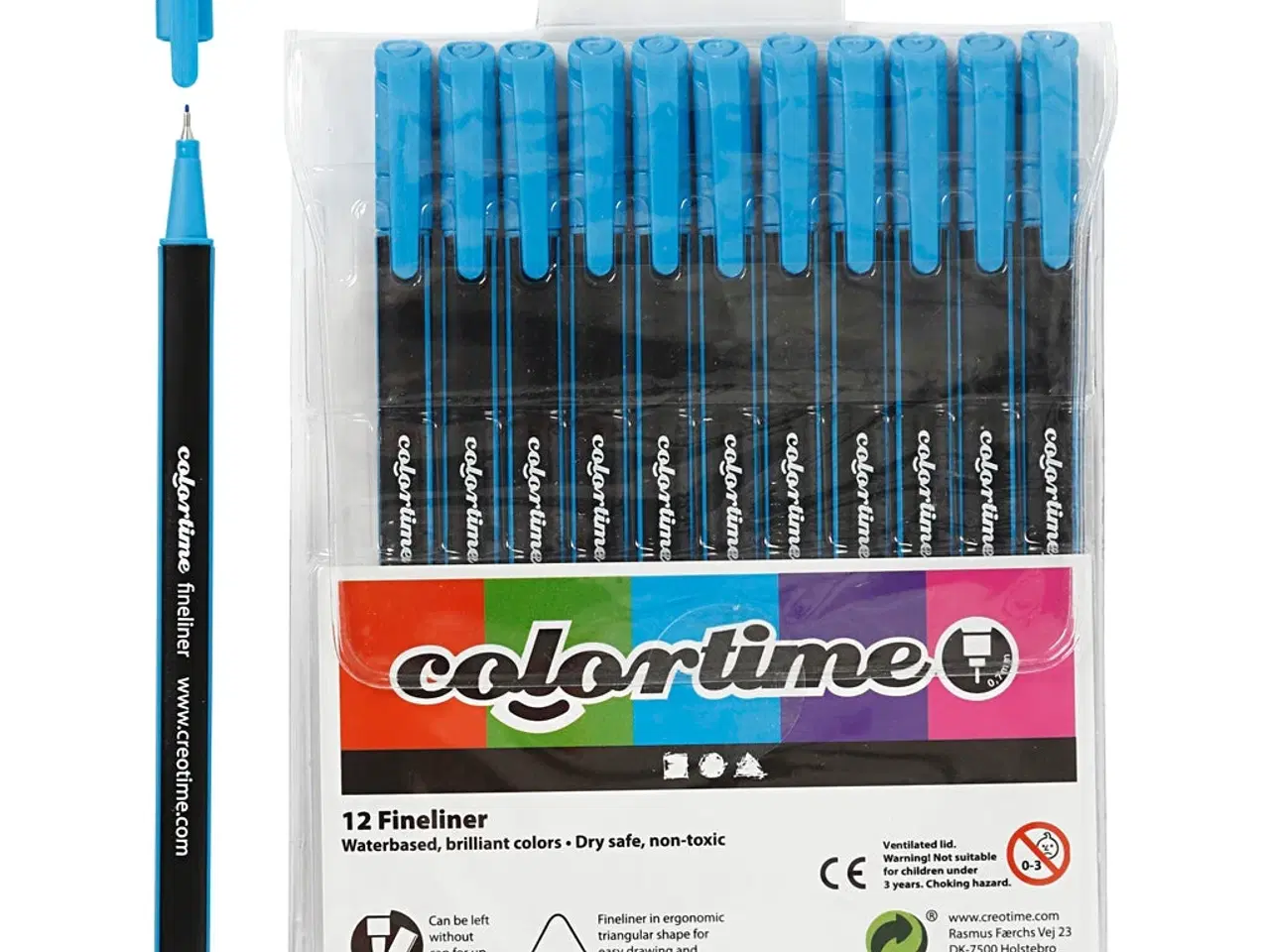 Billede 1 - Colortime Fineliner Tusch Lyseblå 12 stk. 0,6-0,7 mm