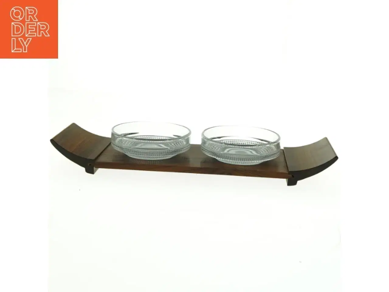 Billede 1 - Palisander Serveringsbakke med glas skåle (str. 38 x 11,5 cm)