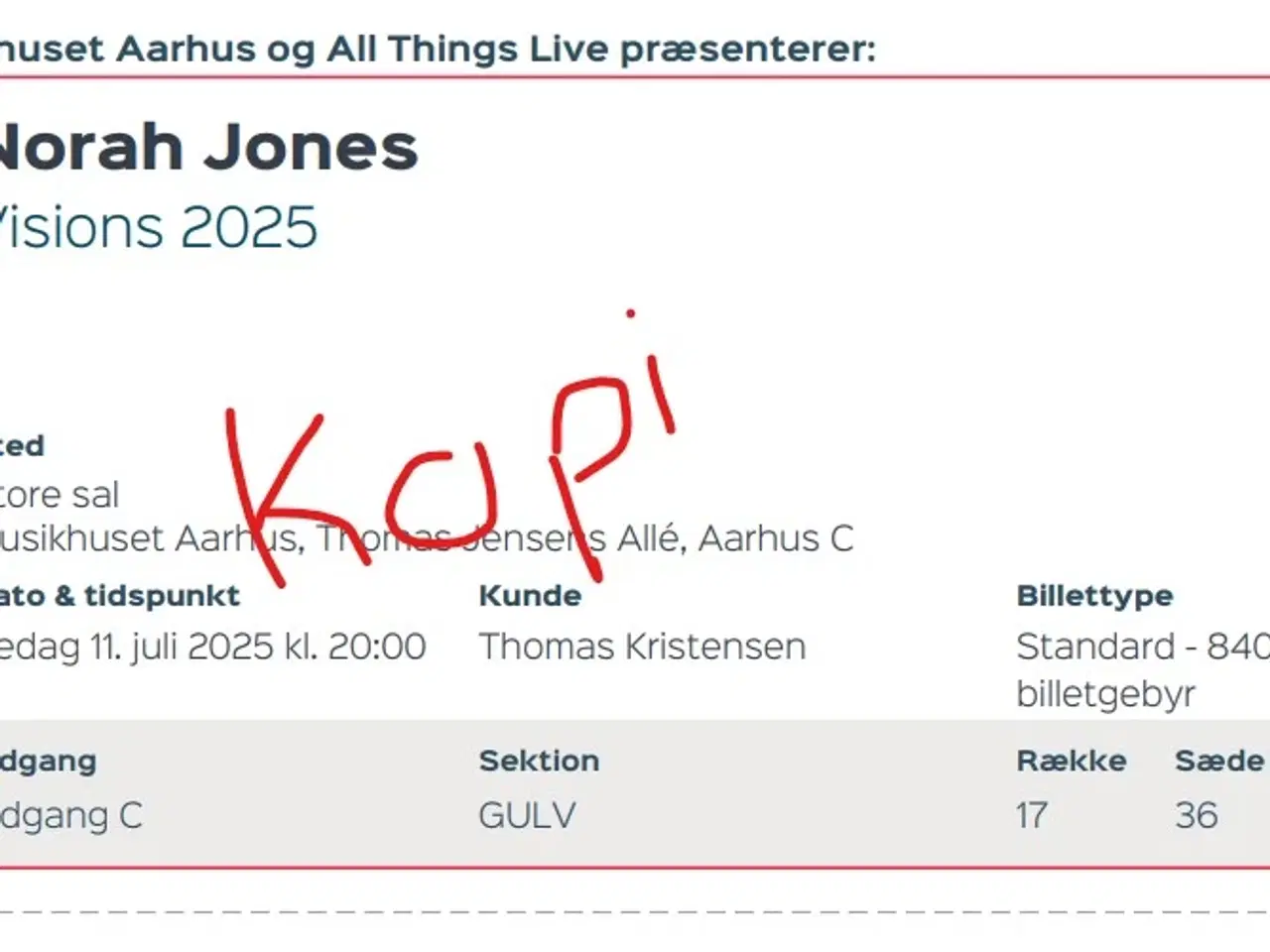 Billede 2 - 2 billetter til Norah Jones 11/7, Musikhuset