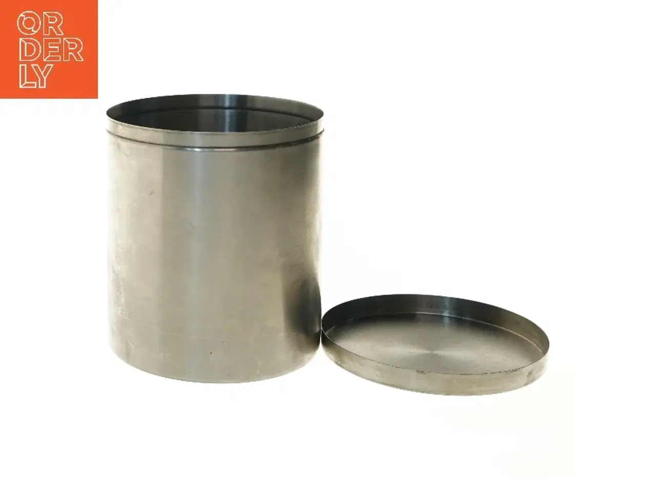 Billede 5 - Stor stilren stål kagedåse med låg (str. Ø 18 cm længde 20,5 cm)