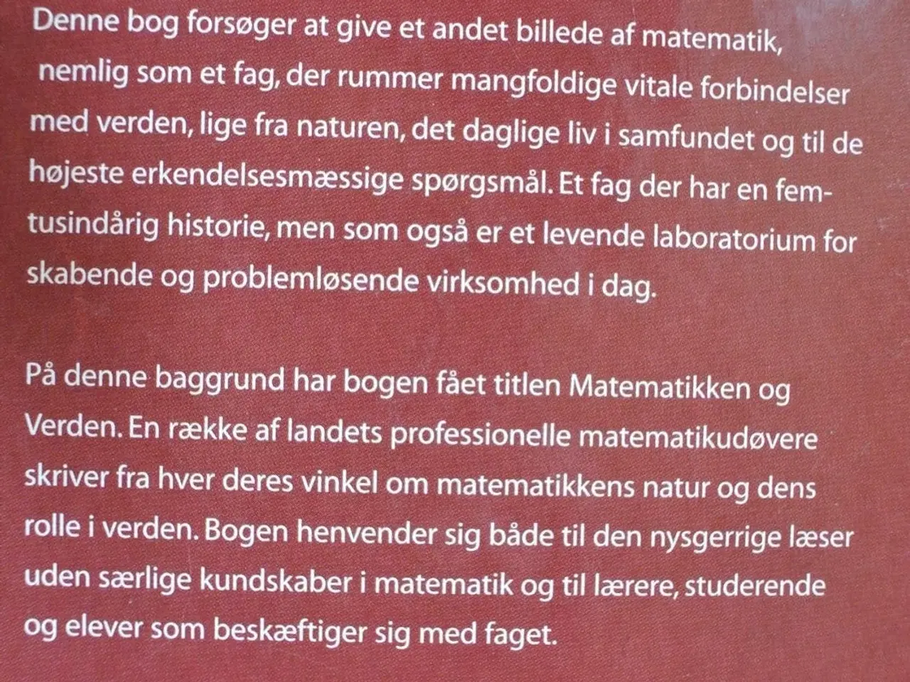 Billede 4 - matematikken og verden, red. af mogens niss, emne: